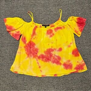 One Clothing Yellow and Red Tie-Dye Blouse
